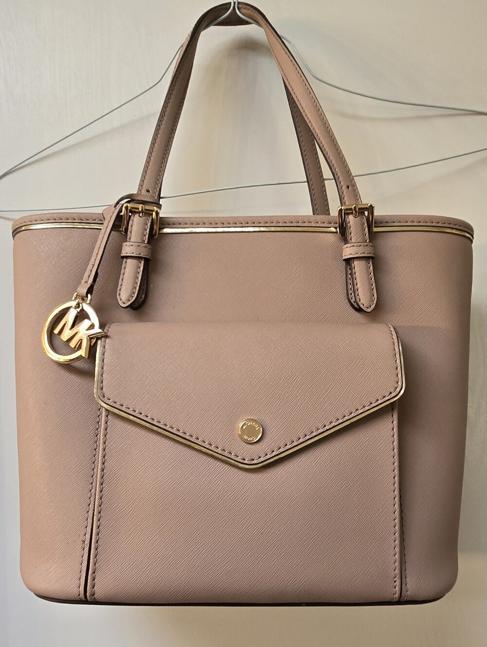 Michael Kors Blush Pink Saffiano Tote with Front Pocket and Gold Hardware